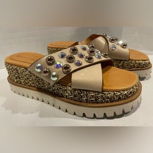 EDDY DANIELE Platform Diamond Studded Tan Leather Sandals Women’s 7 (37)